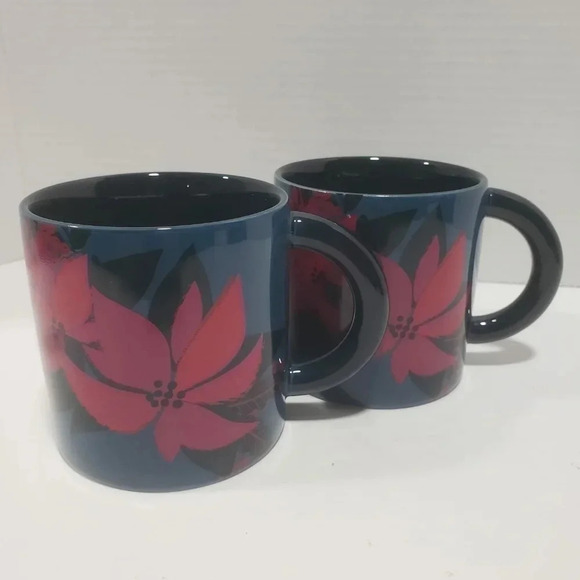 Starbucks 2021 Poinsettia/Christmas Mug 12oz Set  of 2. - Picture 1 of 7